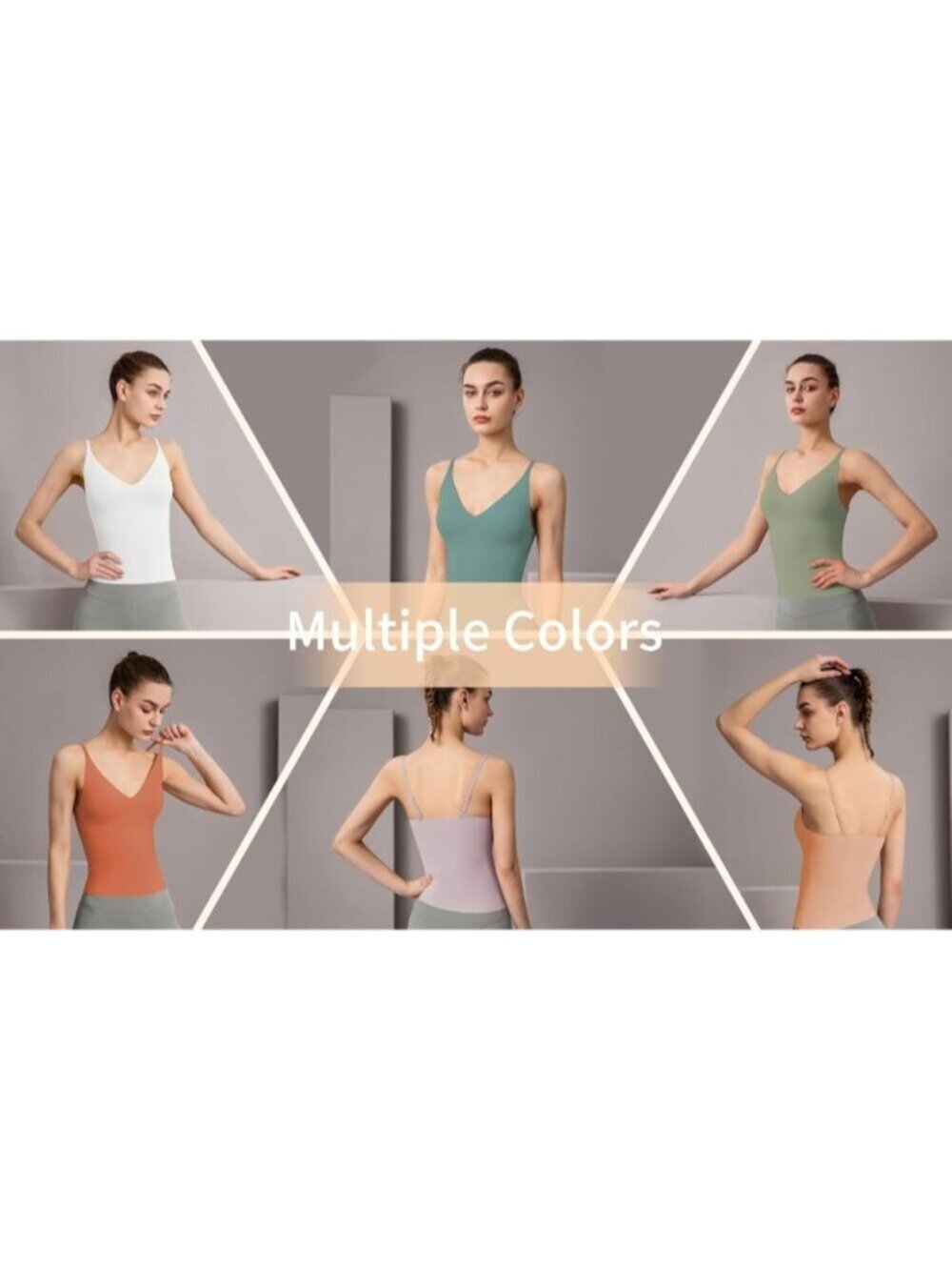 Women's Orange Fit Camisole with Built in Bra - Spaghetti Straps Camis Tank - Picture 2 of 5